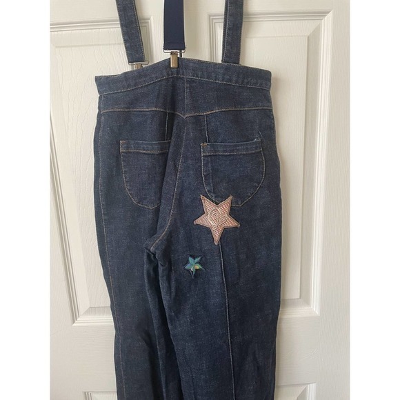 MCQ Alexander McQueen Star Patch Dark Wash Wide Leg Jeans Overalls • Size 38 🗣 - Picture 6 of 10